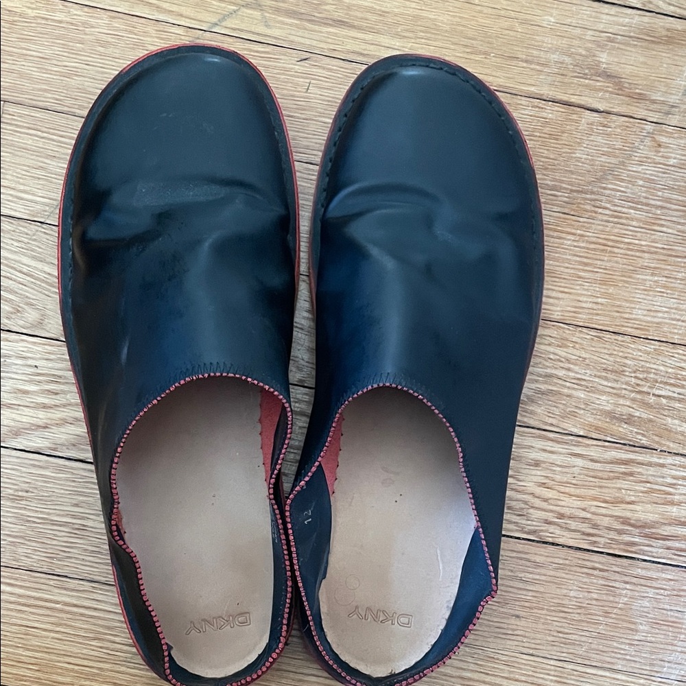 DKNY Black Leather Slip-Ons